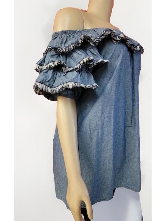 Tops - Mp|D Boho Frilled Sleeves Off the shoulders  Size S Blue Women's Top Blouse #CB9